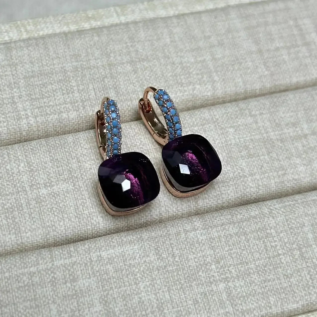 10.6mm Nudo Earrings Inlay Turquoise Zircon For Women Blue Topaz Drop Candy Square Crystal Earring Fashion Jewelry Gift