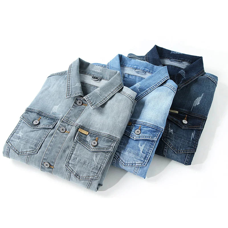 Jacket Men's Casual Cotton Black Denim Jaqueta Jeans