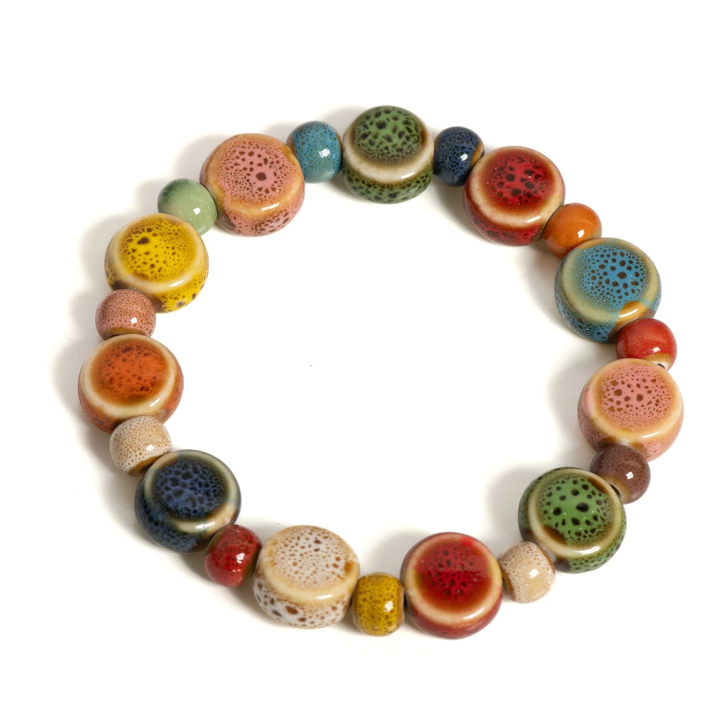 Handmade Colorful Starfish & Seashell Ceramic Beaded Bracelet Boho Beach Jewelry Elastic Wristband for Women & Teens S001186