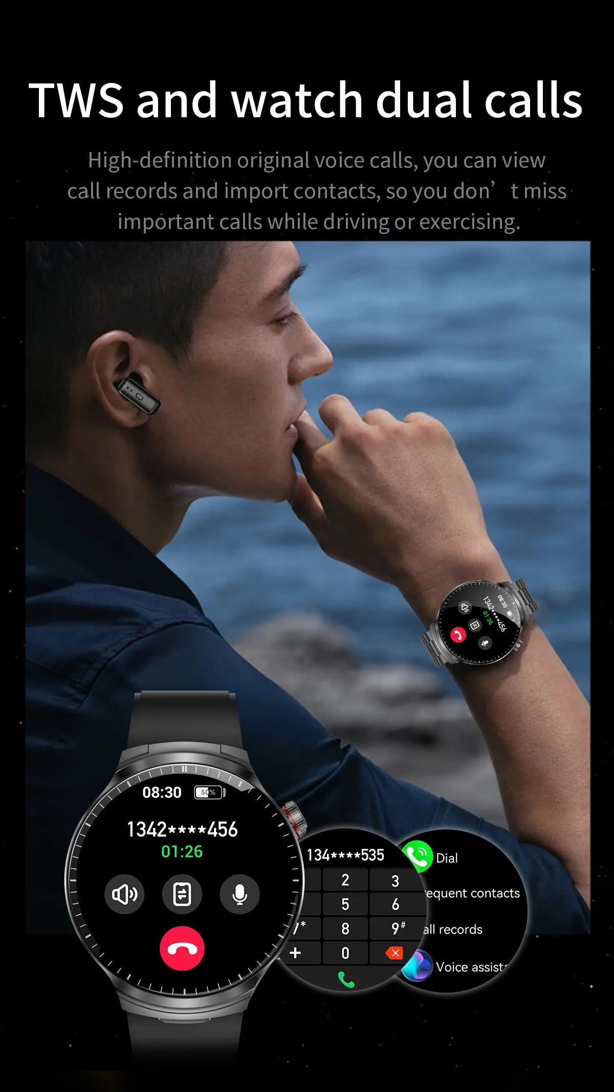 LIGE 2025 New TWS 2-In-1 Headset Smart Watch 1.85" Bluetooth Call Men Earphone Smartwatch Heart Rate Health Monitor Music Watch