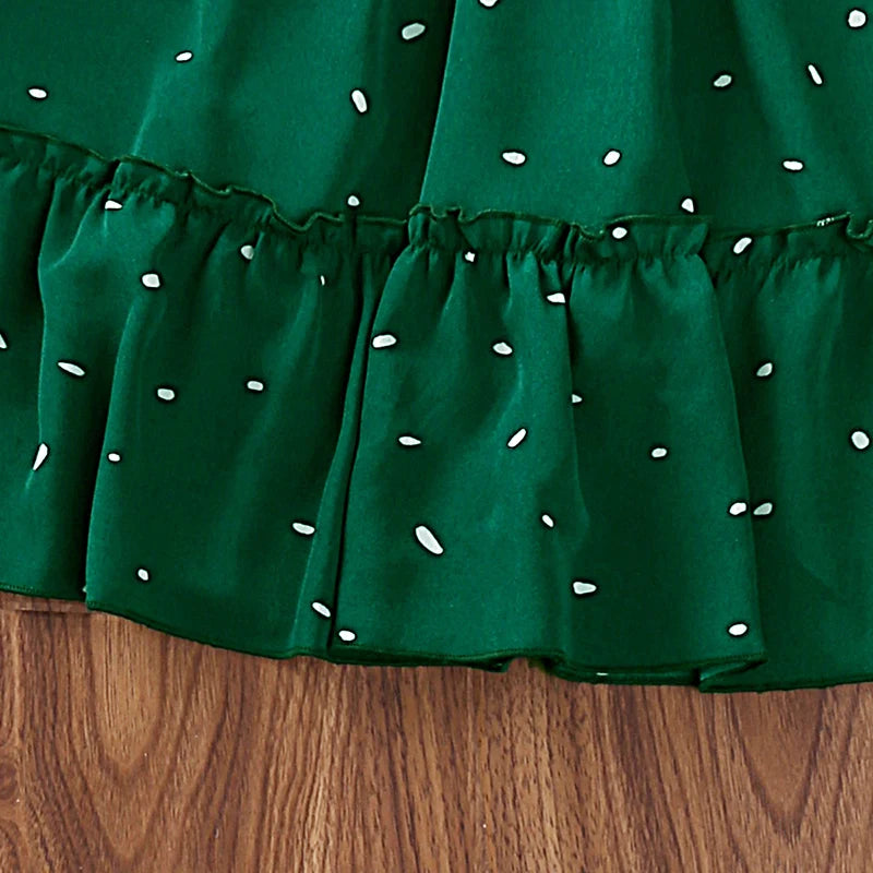 Dress Kids Girls Dark Green Cute Princess Dress 2-6 Years Short Sleeve Dress