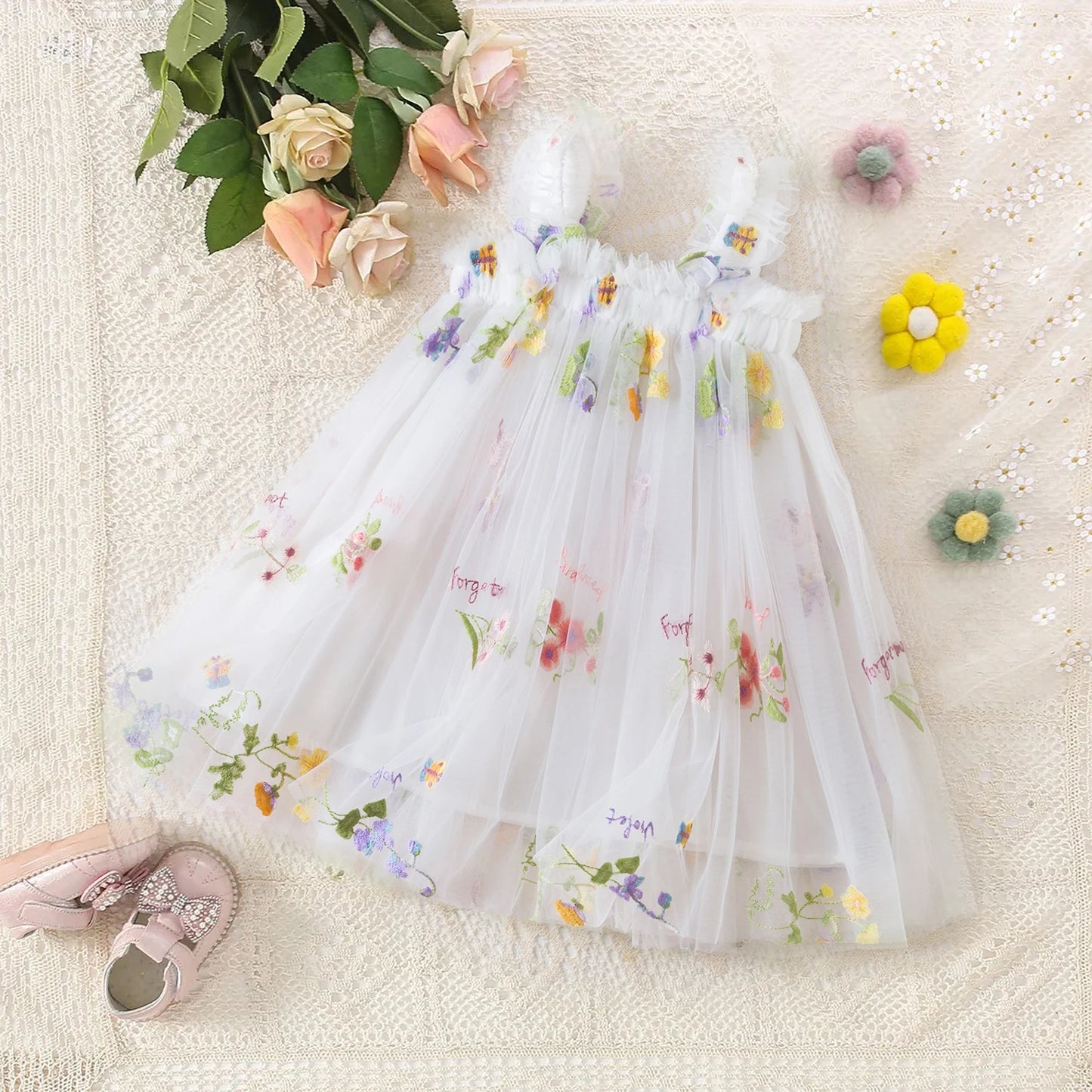 Summer Girls Birthday Dresses Pink Tulle Formal Event Costumes Girls First Communion Dresses Kids Dresses