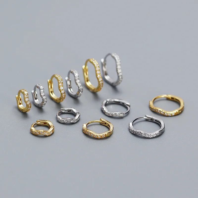 WANTME 925 Sterling Silver Fashion Statement Gold Wavy Geometry Huggies Hoop Earrings for Women Bohemian Jewelry Ear Buckle Gift