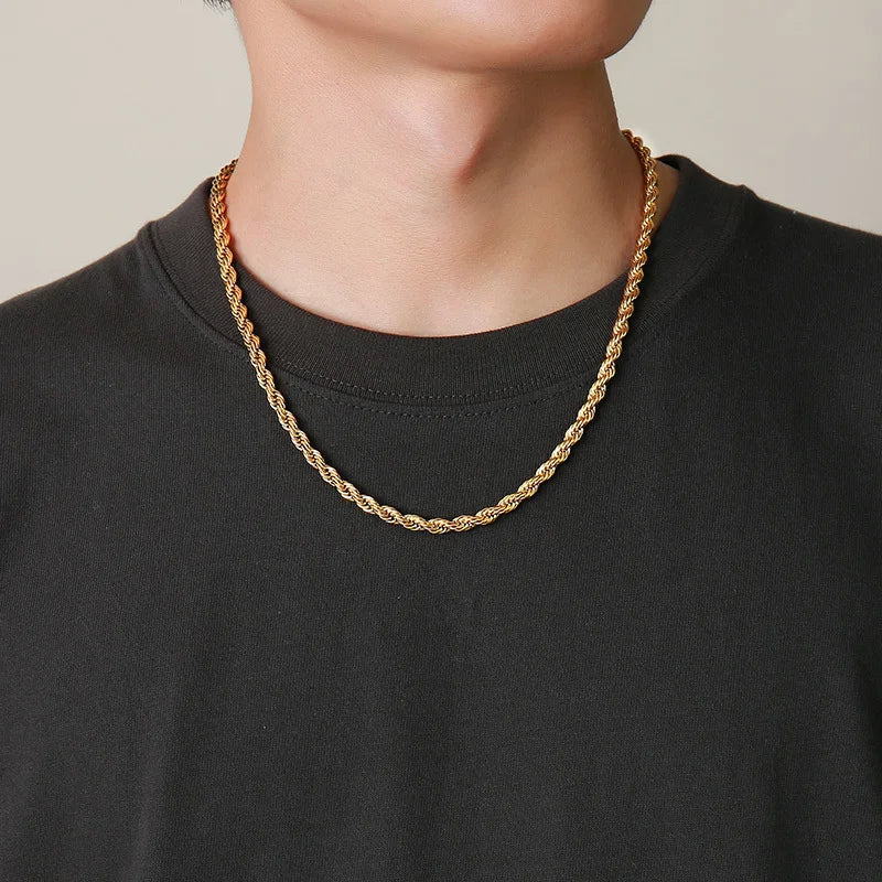 Vnox Dainty Gold Color Rope Chain Necklaces for Women Men,Chic Twisted Collar, Waterproof Stainless Steel Link 2/3/4/5mm Width