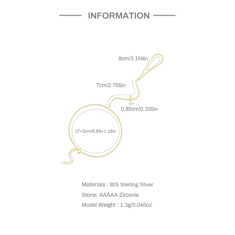 CANNER 925 Sterling Silver Flower Clover CZ Finger Ring Chain Bracelet For Women Ins Hand Chain Horse Eye Jewelry Party Gift