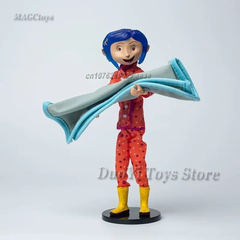 NECA Anime Coraline Doll Articulated Anime Figure Raincoat Sweater In Striped Shirt Toy LA Girl Decoration Model Bithday Gifts