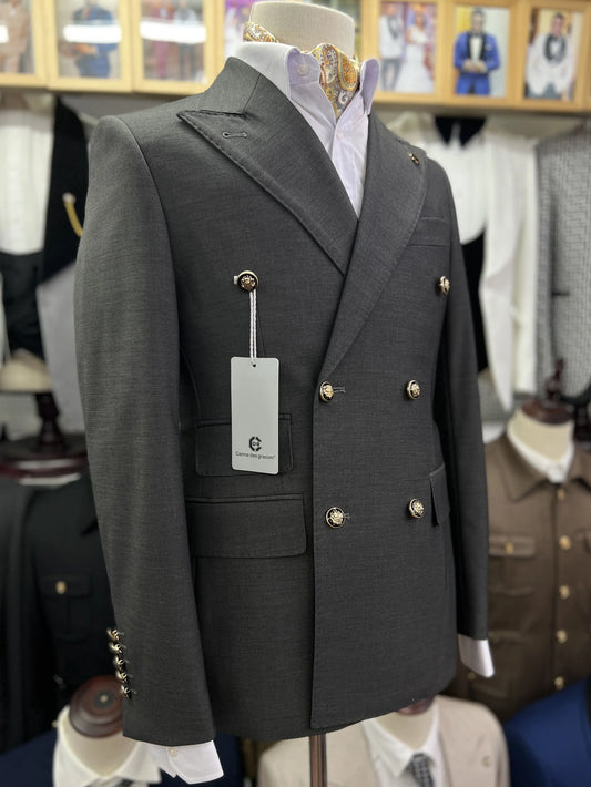 Tuxedo for Mens: Elegant Suits For Men Grey Double Breasted Two Pieces Set Slim Fit