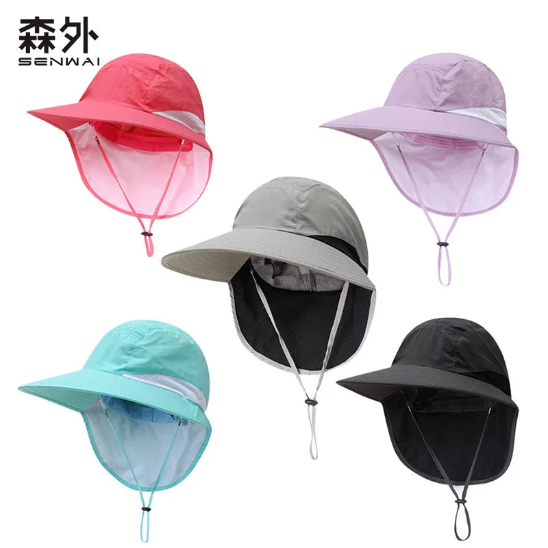Outdoor Sun Hat for Women Youth Girls 50+ UPF Protection Safari Cap Wide Brim Fishing Hat with Neck Flap BeacH