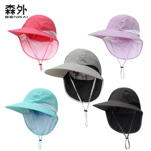 Outdoor Sun Hat for Women Youth Girls 50+ UPF Protection Safari Cap Wide Brim Fishing Hat with Neck Flap BeacH