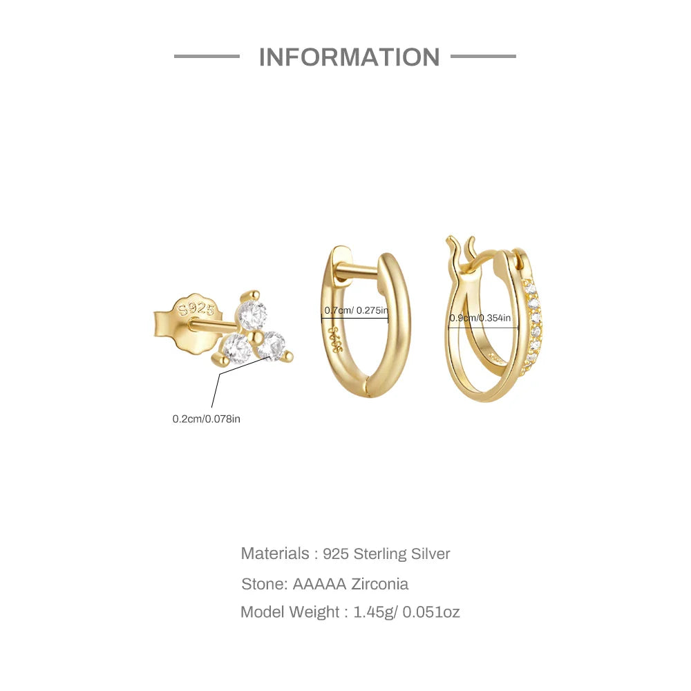 CANNER Set Double Layer Smooth Classic Hoop Earrings For Women 925 Sterling Silver Ins Flower Color Zircon Earrings Fine Jewelry