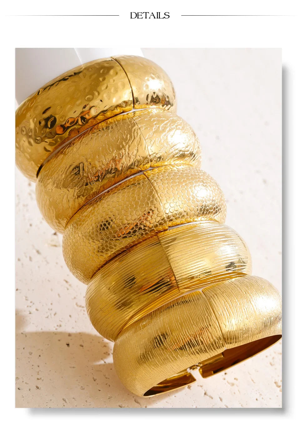 Yhpup 66mm Old Money Style Stainless Steel Hammer Metal Statement Bracelets Bangle Waterproof Vintage Minimalist Jewelry New