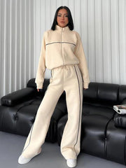 Women's 2 Piece Outfits Lounge Set Oversized Zip Sweatshirt Wide Leg Sweatpant