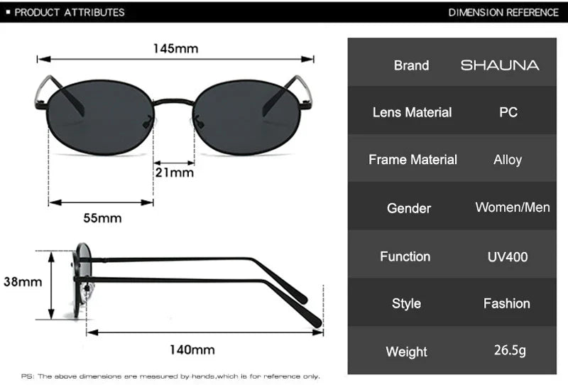 SHAUNA Retro Small Oval Metal Frame Women Sunglasses UV400 Men Punk Sun Glasses