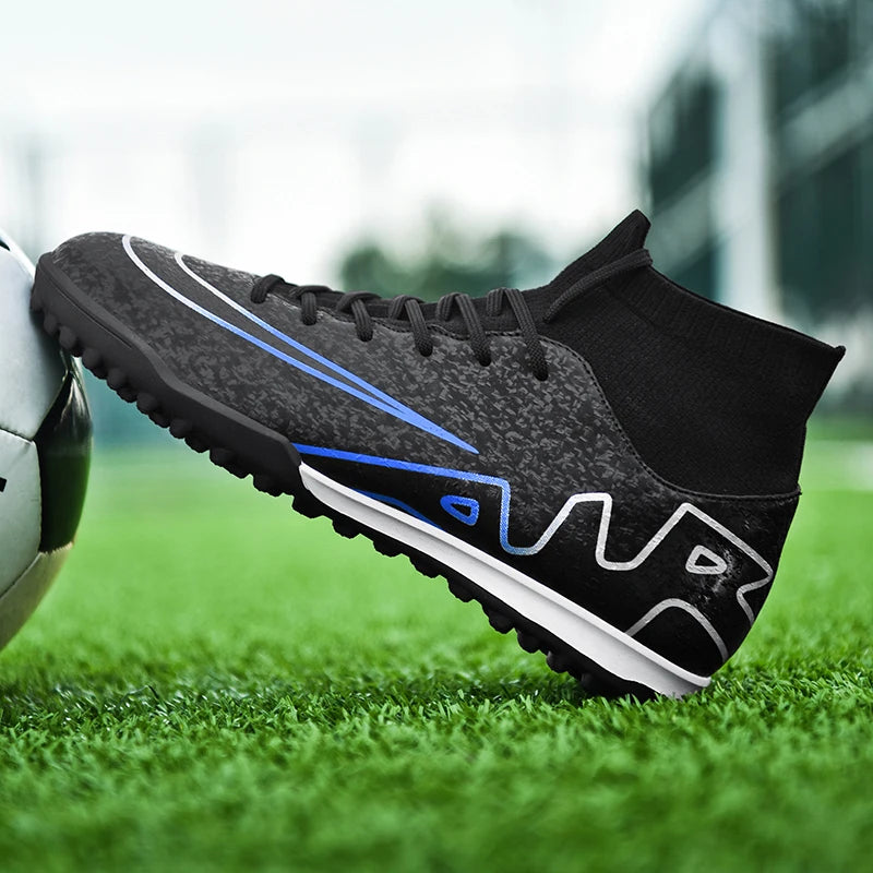 Men Soccer Cleats High Ankle Football Boots TF/FG Training Outdoor Long Spikes