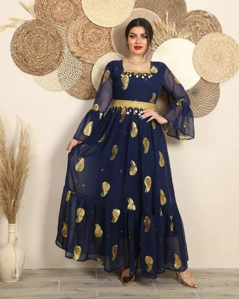 Evening Dresses Square Collar A-LINE Long Sleeved Tea-Length Formal Dress Women