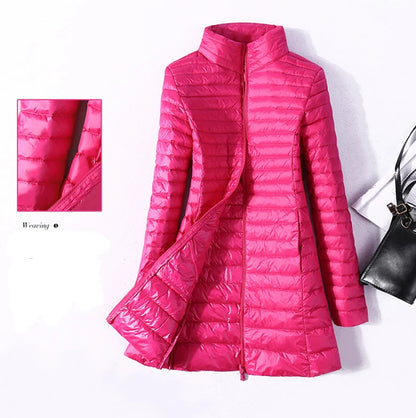 Women Down Jackets Ultra Light Duck Down Coat Long Puffer Jacket Slim Black