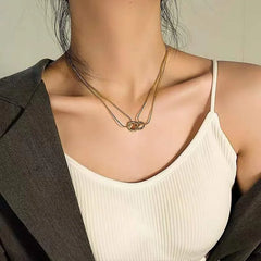 Stainless Steel Double Layer Bead Annulation Pendant Necklace For Women Stacked