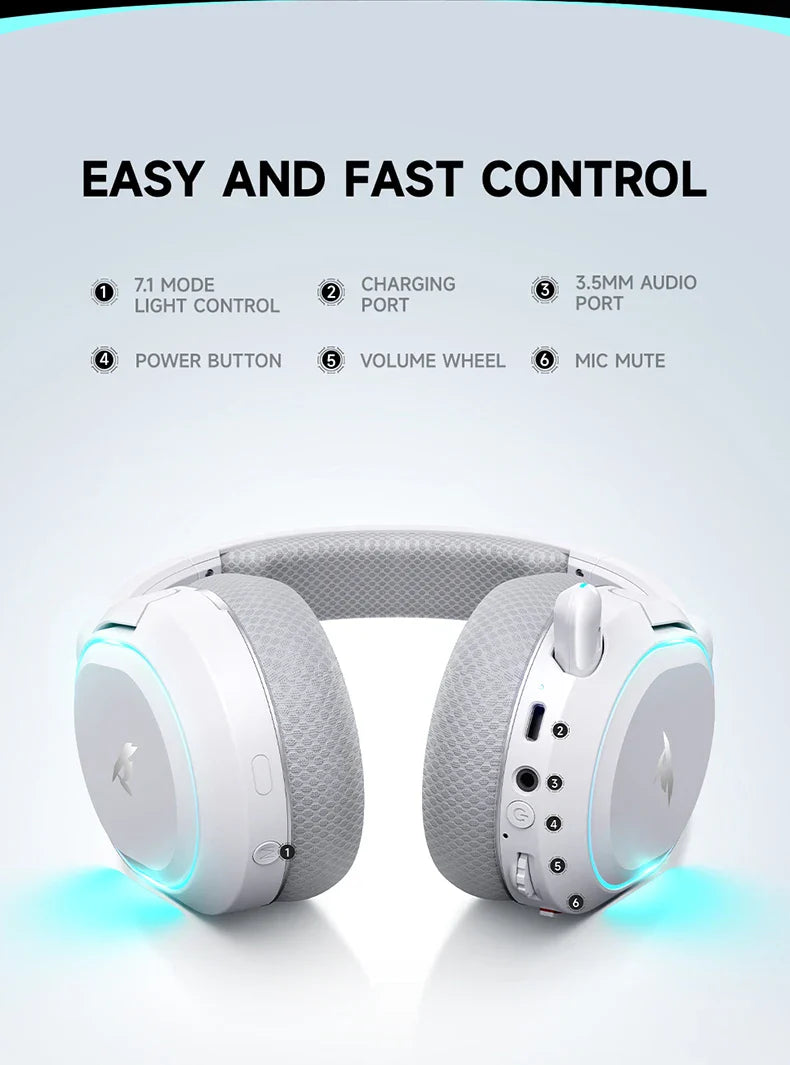 Picun G2 2.4GHz Bluetooth Wireless Gaming Headset For PC PS4 PS5 Phone Switch 5ms Low Latency 7.1 Surround Wired Headset ENC Mic