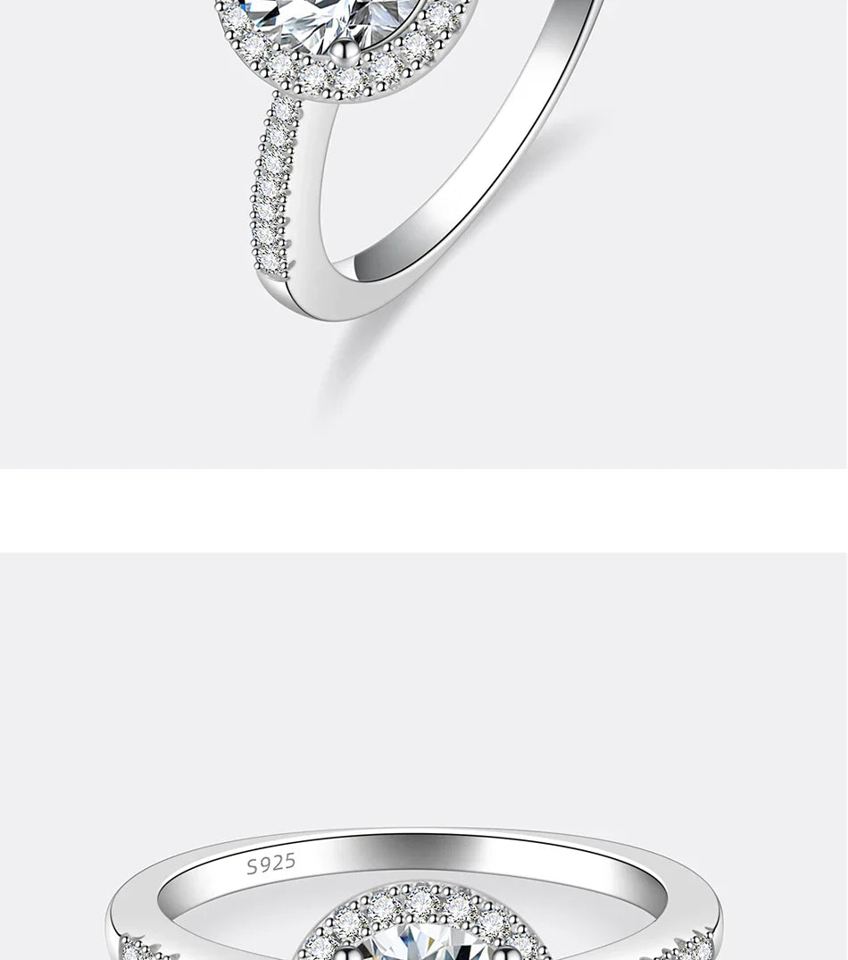 PERFANY Moissanite Ring For Women S925 Pure Silver Plated 18K White Gold Round Diamond Proposal Wedding High-end Jewelry
