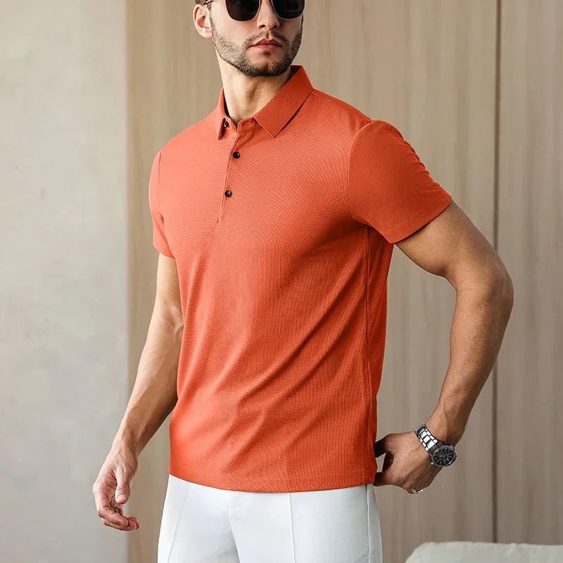 New Men's Business Casual Short Sleeved Shirt Solid Color Polo Shirt Fashionable Breathable Comfortable Versatile Top