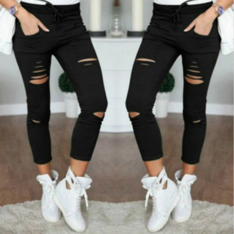Ripped Jeans for Women Women Big Size Ripped Trousers Stretch Pencil Pants