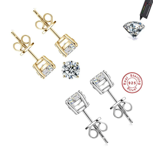 Cbtb Classic Sterling Silver 925 Gold Silver Four Claw Stud Earrings for Women Weddings Birthdays Moissanite Jewelry Luxury Gift