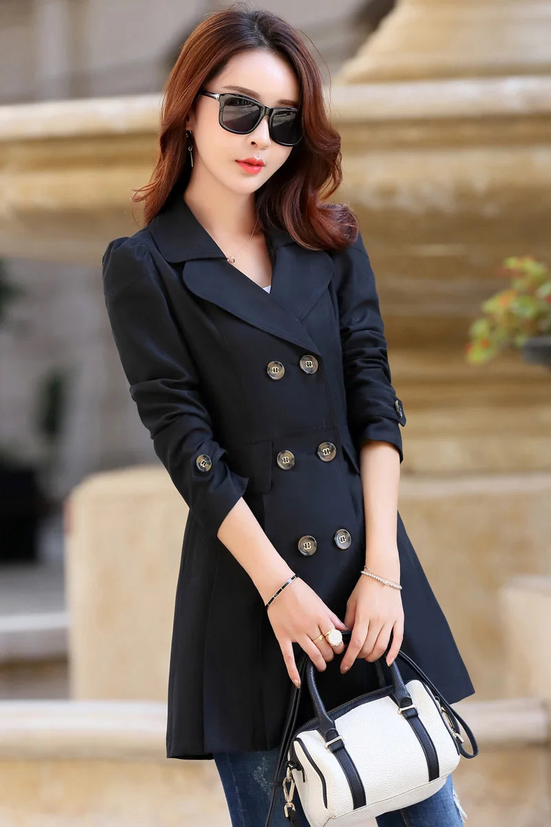 Trench Coat Women Double-Breasted Trench Coat Lace Female Autumn Casual Coats