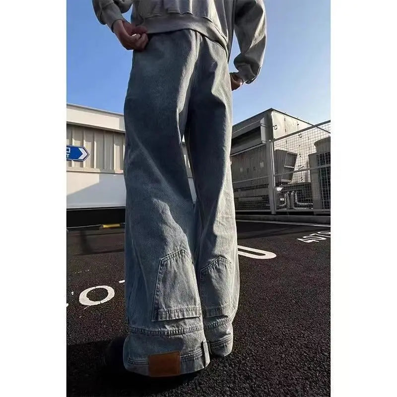 American retro high street women jeans y2k fashionable leg design washed high waist