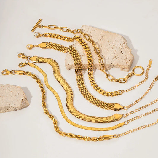 Uworld Fashion Link Chain Stainless Steel Bangle Bracelet for Women Exquisite Golden Metal Texture Jewelry Girl Beach Gift Man