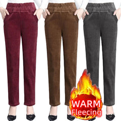 Plush Thick Casual Pants Fleece Pencil Pants Women's Corduroy Warm High Waist Pants