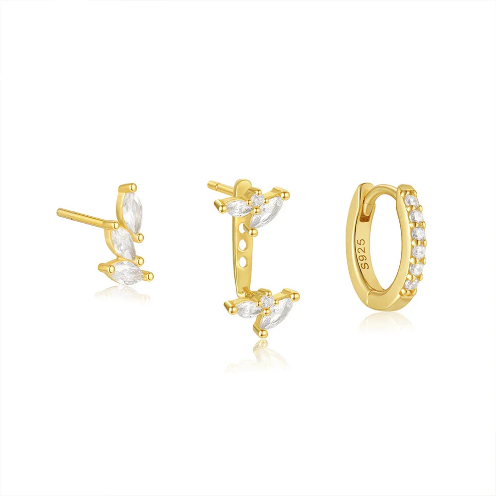 CANNER Set Double Layer Smooth Classic Hoop Earrings For Women 925 Sterling Silver Ins Flower Color Zircon Earrings Fine Jewelry
