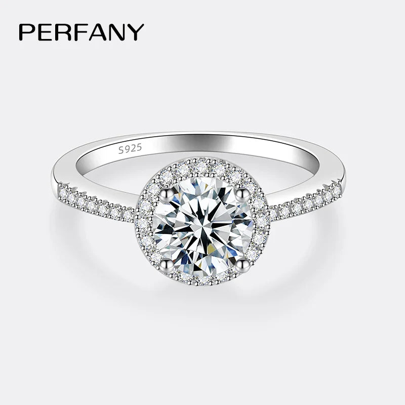 PERFANY Moissanite Ring For Women S925 Pure Silver Plated 18K White Gold Round Diamond Proposal Wedding High-end Jewelry