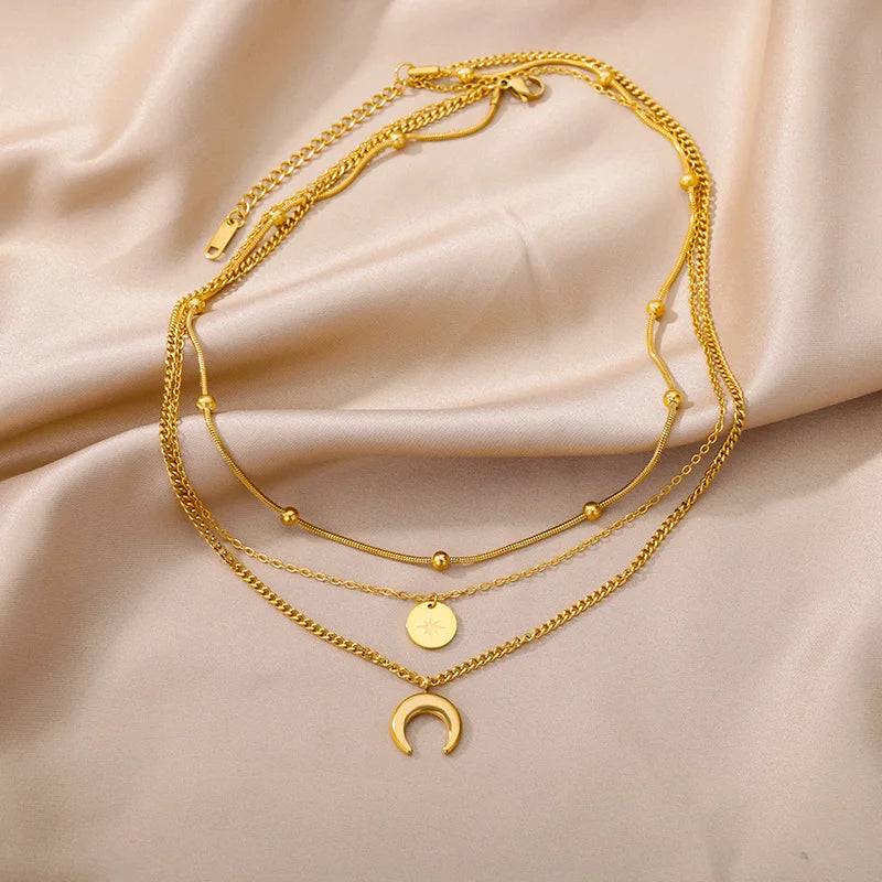 316L Stainless Steel Multilayer Heart Necklace For Women Girls Goth Gold Color Clavicle Chain Charm Choker Jewelry Birthday Gift