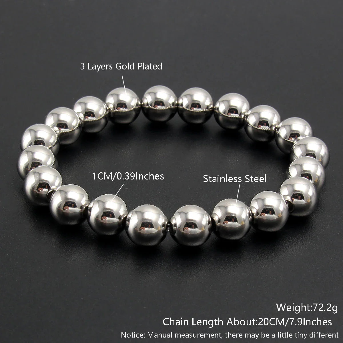 MHS.SUN Trend Stretch Stainless Steel Bracelets Gold Sliver Color 2MM 5MM 8MM Stacked Ball Beaded Bracelet For Women Men Jewelry
