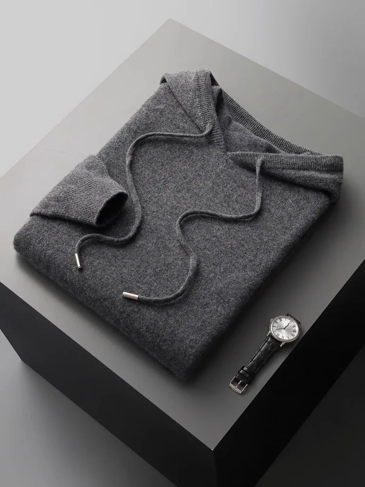 Men's One-piece ready-to-wear Hoodie 100% Merino Wool Knitted Sweatshirt Autumn