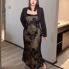 Plus Size Dress Black Floral Dress 2023 New Elegant Party Casual Holiday Midi Dress Big Size Long Skirt Cheap Clothing XXXL 5XL
