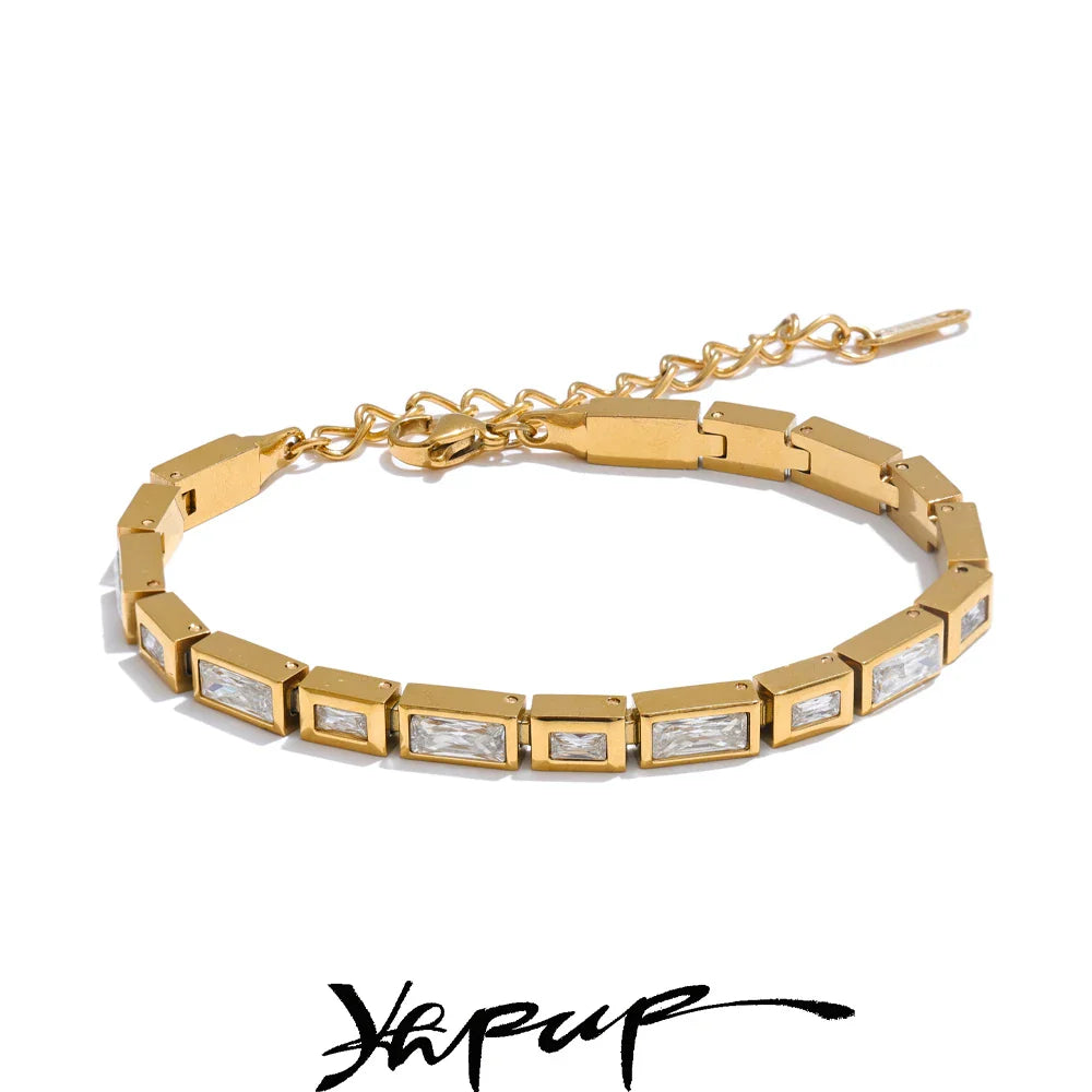 Yhpup Waterproof High Quality Shiny Cubic Zirconia Chain Premium Bracelet Bangle Stainless Steel New Jewelry