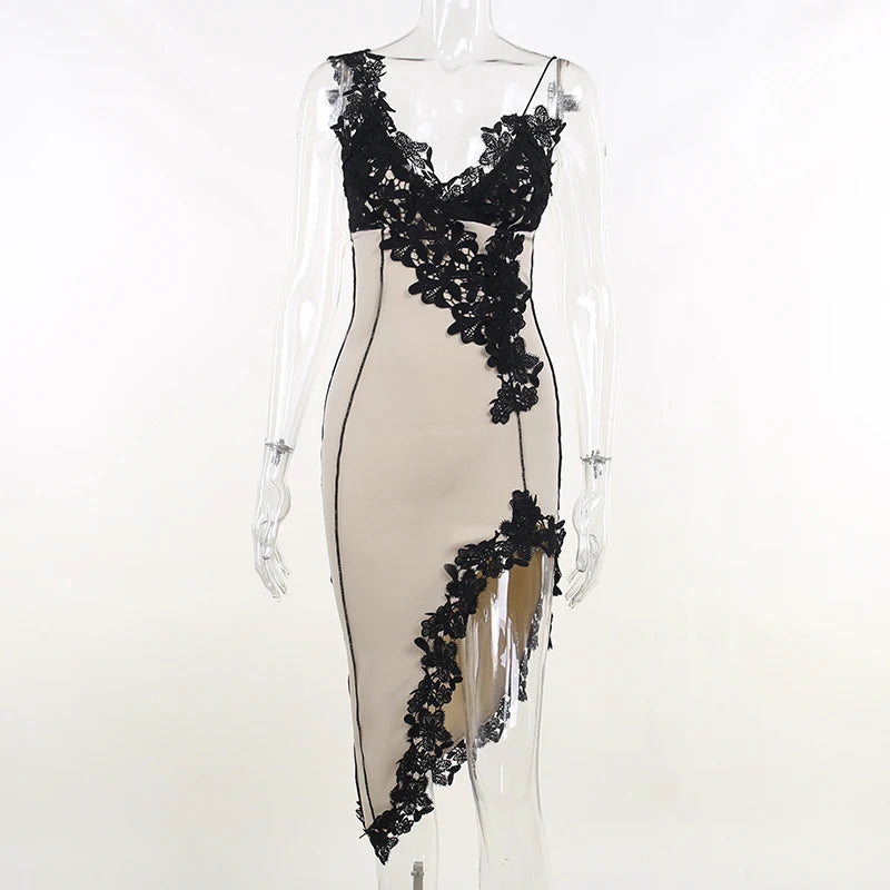 Evening wear Dresses: Dress Party Club Birthday Evening Bodycon Lace Midi Dress