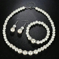 Pearl Jewelry Set Simulated Pearl Double Layer Luxury Earrings Necklace Wedding