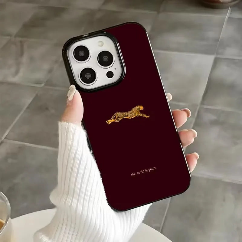 Fashion Leopard Print Burgundy Phone Case For iPhone 17 Pro Case iPhone 11 12 13 14 15 16 Pro Max 17 Air X XS 7 8 Plus 16E Cover