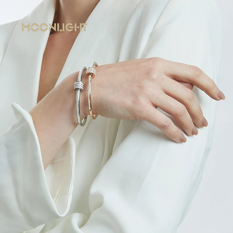 MOONLIGHT Classic Stainless Steel Zircon Bangle For Women Circular Screw Bracelet Female Jewelry Gifts Fashion Accessories