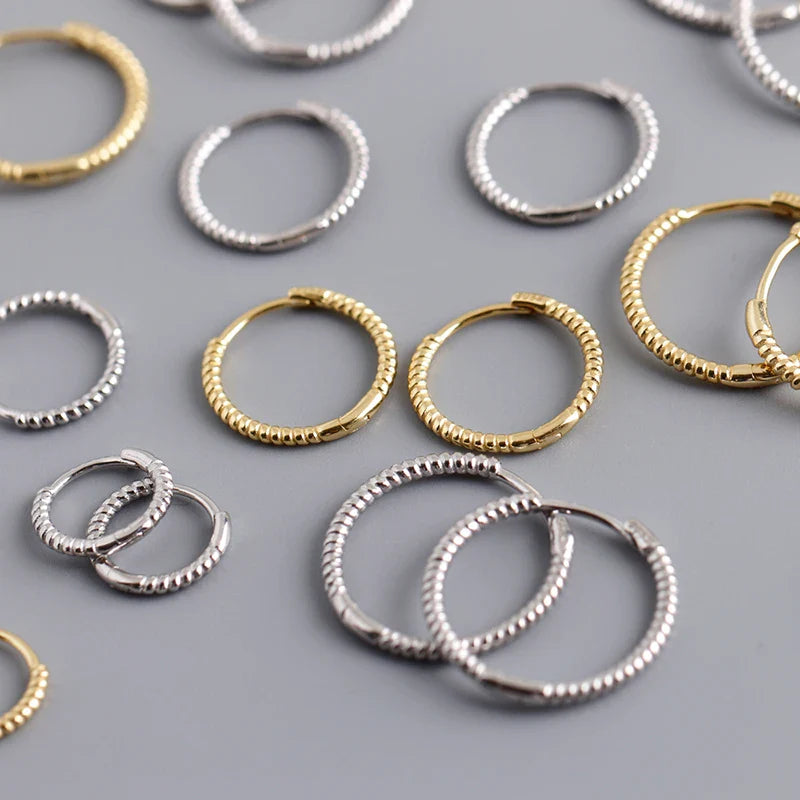 WANTME 925 Sterling Silver Fashion Piercing Charm Twist Huggies Hoop Earrings for Women Rock Gothic Unisex Jewelry Ear Buckles