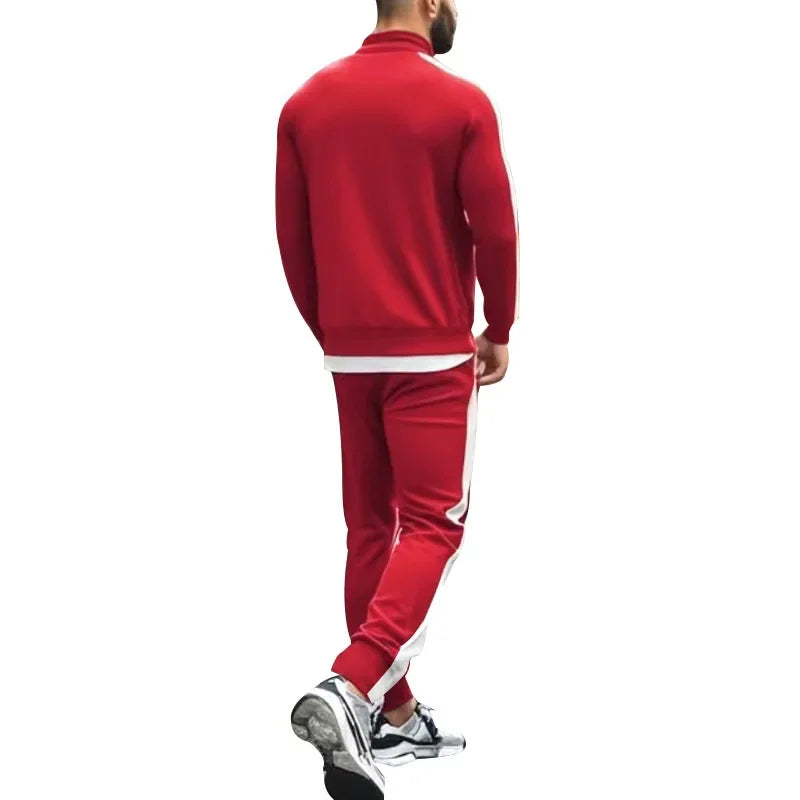 2025 Spring Autumn Men's 2-Piece Set Color Blocking Zipper Stand Collar Casual Sports Jacket Sweatshirt Trousers Suit