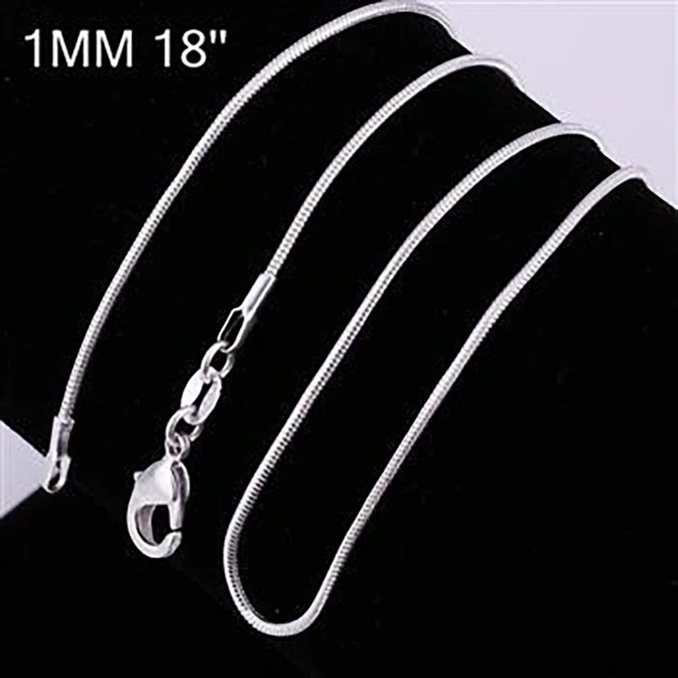 New Fine 925 sterling silver necklace women, silver fashion jewelry Snake Chain 1mm Necklace 16 18 20 22 24"