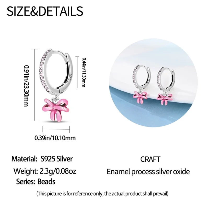 Earrings For Womens 925 Silver Color Pink Rainbow Horse Bear Bee Double Hoop Earrings Fine Engagement Anniversary Jewelry Gifts