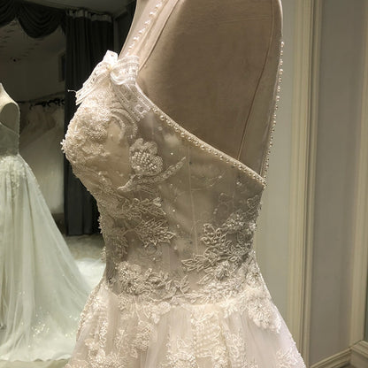 SL-9047 Elegant v neck spaghetti straps bow wedding dress beach 2022 crystal lace flower beads boho bridal wedding gowns
