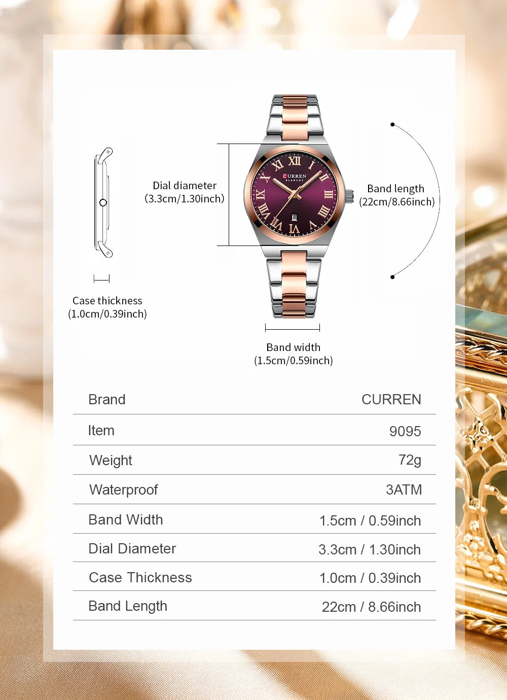 CURREN Luxury Women Watches Fashion Casual FemaleLadies Stainless Steel Quartz Wristwatches Life Waterproof Girlfriend Gift