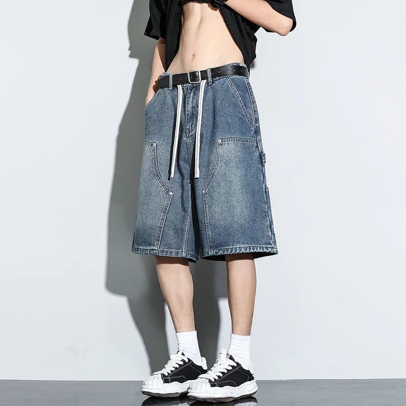 Men's Denim Shorts Summer Loose Vintage Hip-hop Cargo Moto Short