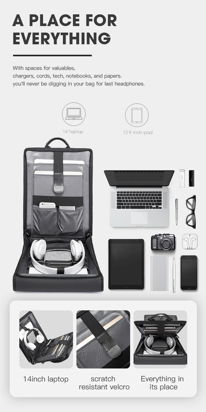 BANGE New Design Men Backpack Waterproof Fits for 14.1 inch Laptop Bag Teenager Travel Bag School Bag City Business Backpack Man