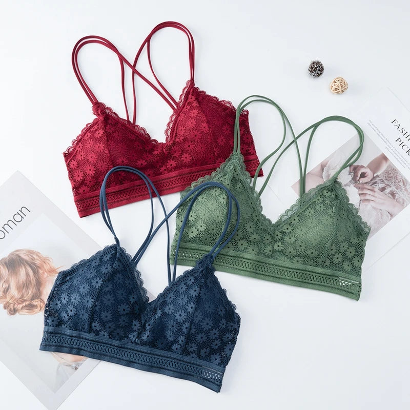 Women Lace Lingerie Sets Female No Steel Ring Bra Backless Underwear